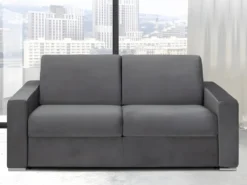 Canapé 3 Places Convertible Express En Velours CALITO - Anthracite - Couchage Lattes Larges 140 Cm - Matelas 22 Cm Avec Mémoire De Forme DUNLOPILLO