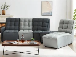 Canapé D'angle Relax électrique Modulable En Velours Gris Clair Et Anthracite ALFORD -Canapé Soldes Boutique canape 481317