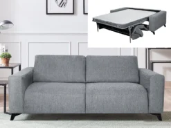Canapé 3 Places Convertible Express En Tissu MONTASI - Gris - Couchage 140 Cm - Matelas DUNLOPILLO 14 Cm Avec Mémoire De Forme -Canapé Soldes Boutique canape 485917