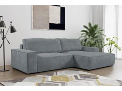 Canapé D'angle Convertible En Velours Côtelé Gris AMELIA De Pascal Morabito - Angle Droit