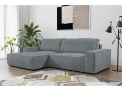 Canapé D'angle Convertible En Velours Côtelé Gris AMELIA De Pascal Morabito - Angle Gauche