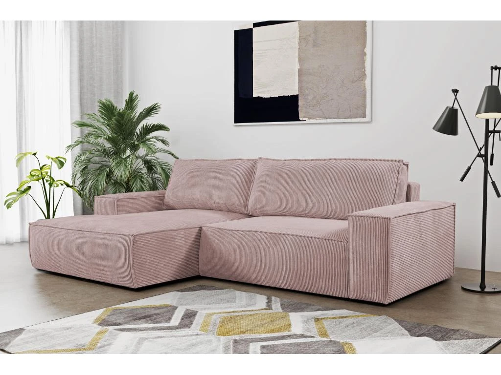 Canapé D'angle Convertible En Velours Côtelé Rose AMELIA De Pascal Morabito - Angle Gauche 1 Canapé D'angle Convertible En Velours Côtelé Rose AMELIA De Pascal Morabito - Angle Gauche