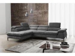 Canapé Grand Angle Convertible En Velours Anthracite SEPINA De PASCAL MORABITO - Angle Gauche