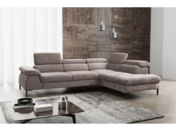 Canapé Grand Angle Convertible En Velours Taupe SEPINA De PASCAL MORABITO - Angle Droit