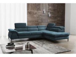 Canapé Grand Angle Convertible En Velours Bleu Nuit SEPINA De PASCAL MORABITO - Angle Droit