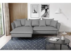 Canapé D'angle Convertible En Tissu Gris LAZARE De PASCAL MORABITO - Angle Gauche