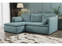 Canapé D'angle Convertible En Velours Côtelé Bleu TEODORA De PASCAL MORABITO - Angle Gauche