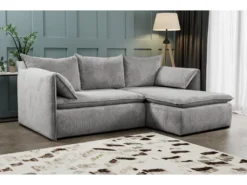 Canapé D'angle Convertible En Velours Côtelé Gris TEODORA De PASCAL MORABITO - Angle Droit