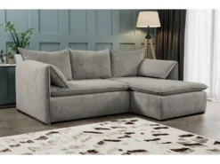 Canapé D'angle Convertible En Velours Côtelé Taupe TEODORA De PASCAL MORABITO - Angle Droit