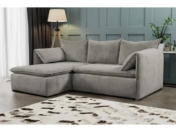 Canapé D'angle Convertible En Velours Côtelé Taupe TEODORA De PASCAL MORABITO - Angle Gauche