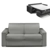 Canapé 2 Places Convertible Express En Simili CALITO - Gris - Couchage Lattes Larges 120 Cm - Matelas 14 Cm Avec Mémoire De Forme DUNLOPILLO