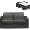 Canapé 2 Places Convertible Express En Simili CALITO - Noir - Couchage Lattes Larges 120 Cm - Matelas 14 Cm Avec Mémoire De Forme DUNLOPILLO