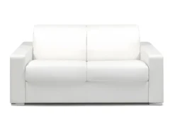 Canapé 2 Places Convertible Express En Simili CALITO - Blanc - Couchage Lattes Larges 120 Cm - Matelas 16 Cm Avec Mousse à Mémoire De Forme DUNLOPILLO