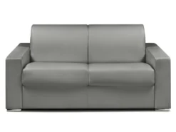 Canapé 2 Places Convertible Express En Simili CALITO - Gris - Couchage Lattes Larges 120 Cm - Matelas 18 Cm Avec Mémoire De Forme DUNLOPILLO