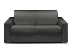 Canapé 2 Places Convertible Express En Simili CALITO - Noir - Couchage Lattes Larges 120 Cm - Matelas 18 Cm Avec Mémoire De Forme DUNLOPILLO