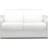 Canapé 2 Places Convertible Express En Simili CALITO - Blanc - Couchage Lattes Larges 120 Cm - Matelas 22 Cm Avec Mémoire De Forme DUNLOPILLO