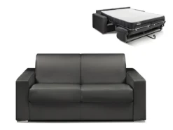 Canapé 2 Places Convertible Express En Simili CALITO - Noir - Couchage Lattes Larges 120 Cm - Matelas 22 Cm Avec Mémoire De Forme DUNLOPILLO -Canapé Soldes Boutique canape 489435