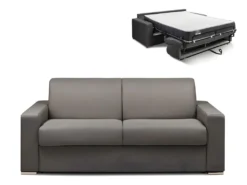 Canapé 3 Places Convertible Express En Tissu CALITO - Anthracite - Couchage 140 Cm - Matelas 22 Cm Avec Mémoire De Forme DUNLOPILLO