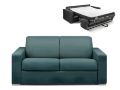 Canapé 2 Places Convertible Express En Tissu CALITO - Bleu - Couchage Lattes Larges 120 Cm - Matelas 14 Cm Avec Mémoire De Forme DUNLOPILLO