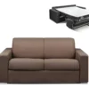 Canapé 2 Places Convertible Express En Tissu CALITO - Marron - Couchage Lattes Larges 120 Cm - Matelas 14 Cm Avec Mémoire De Forme DUNLOPILLO