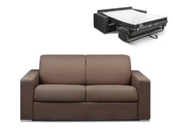 Canapé 2 Places Convertible Express En Tissu CALITO - Marron - Couchage Lattes Larges 120 Cm - Matelas 14 Cm Avec Mémoire De Forme DUNLOPILLO