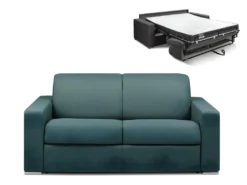 Canapé 2 Places Convertible Express En Tissu CALITO - Bleu - Couchage Lattes Larges 120 Cm - Matelas 16 Cm Avec Mousse à Mémoire De Forme DUNLOPILLO