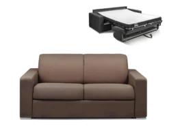 Canapé 2 Places Convertible Express En Tissu CALITO - Marron - Couchage Lattes Larges 120 Cm - Matelas 16 Cm Avec Mousse à Mémoire De Forme DUNLOPILLO