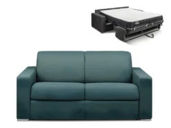 Canapé 2 Places Convertible Express En Tissu CALITO - Bleu - Couchage Lattes Larges 120 Cm - Matelas 22 Cm Avec Mémoire De Forme DUNLOPILLO