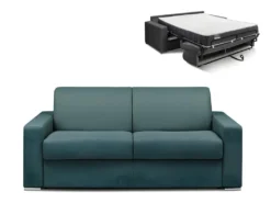 Canapé 3 Places Convertible Express En Tissu CALITO - Bleu - Couchage Lattes Larges 140 Cm - Matelas 22 Cm Avec Mémoire De Forme DUNLOPILLO