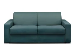 Canapé 3 Places Convertible Express En Tissu CALITO - Bleu - Couchage Lattes Larges 140 Cm - Matelas 22 Cm Avec Mémoire De Forme DUNLOPILLO -Canapé Soldes Boutique canape 490289