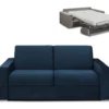 Canapé 3 Places Convertible Express En Velours CALITO - Bleu Nuit - Couchage 140 Cm - Matelas 14 Cm