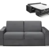 Canapé 3 Places Convertible Express En Velours CALITO - Anthracite - Couchage 140 Cm - Matelas 14 Cm Avec Mémoire De Forme DUNLOPILLO