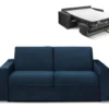 Canapé 3 Places Convertible Express En Velours CALITO - Bleu Nuit - Couchage 140 Cm - Matelas 14 Cm Avec Mémoire De Forme DUNLOPILLO