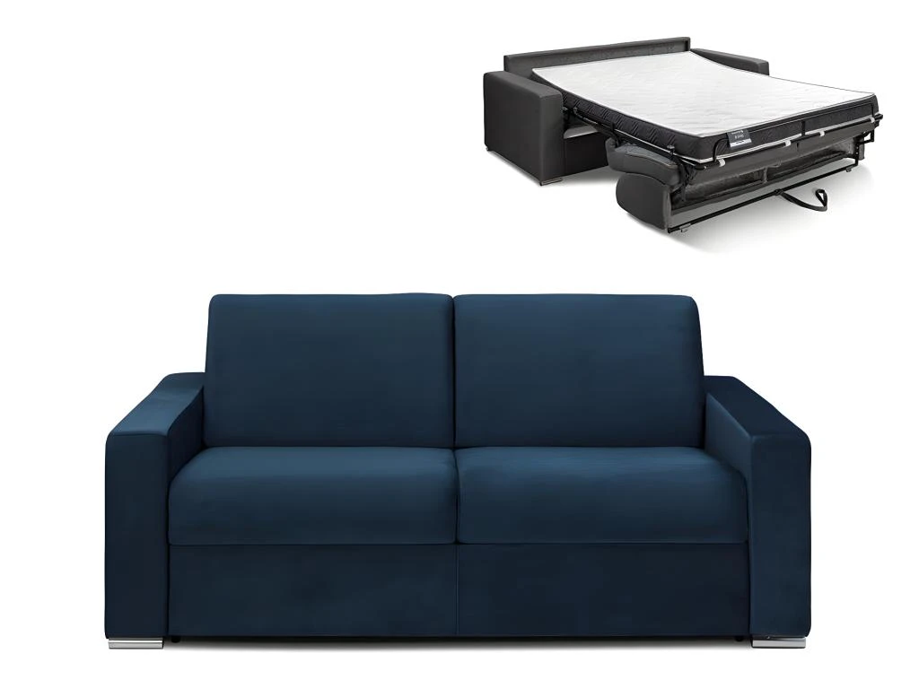 Canapé 3 Places Convertible Express En Velours CALITO - Bleu Nuit - Couchage 140 Cm - Matelas 14 Cm Avec Mémoire De Forme DUNLOPILLO 1 Canapé 3 Places Convertible Express En Velours CALITO - Bleu Nuit - Couchage 140 Cm - Matelas 14 Cm Avec Mémoire De Forme DUNLOPILLO
