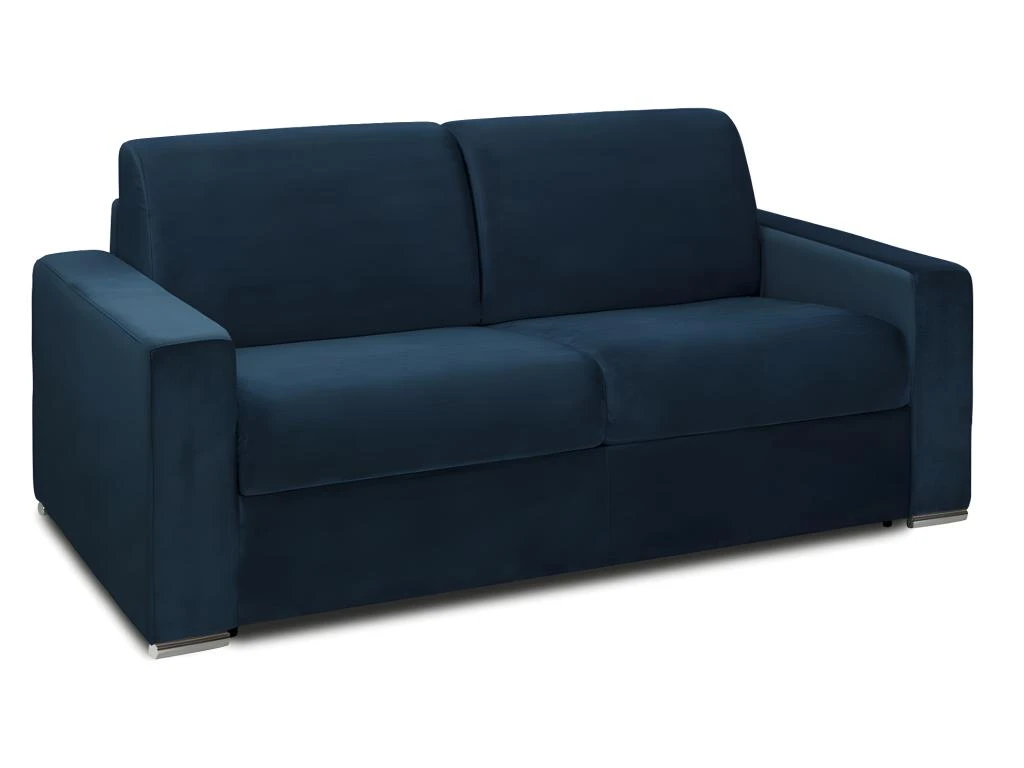 Canapé 3 Places Convertible Express En Velours CALITO - Bleu Nuit - Couchage 140 Cm - Matelas 14 Cm Avec Mémoire De Forme DUNLOPILLO 3 Canapé 3 Places Convertible Express En Velours CALITO - Bleu Nuit - Couchage 140 Cm - Matelas 14 Cm Avec Mémoire De Forme DUNLOPILLO – Image 3