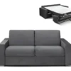 Canapé 3 Places Convertible Express En Velours CALITO - Anthracite - Couchage 140 Cm - Matelas 16 Cm Avec Mousse à Mémoire De Forme DUNLOPILLO