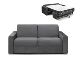 Canapé 3 Places Convertible Express En Velours CALITO - Anthracite - Couchage 140 Cm - Matelas 16 Cm Avec Mousse à Mémoire De Forme DUNLOPILLO