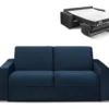 Canapé 3 Places Convertible Express En Velours CALITO - Bleu Nuit - Couchage 140 Cm - Matelas 16 Cm Avec Mousse à Mémoire De Forme DUNLOPILLO