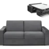 Canapé 3 Places Convertible Express En Velours CALITO - Anthracite - Couchage 140 Cm - Matelas 18 Cm Avec Mémoire De Forme DUNLOPILLO
