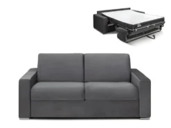 Canapé 3 Places Convertible Express En Velours CALITO - Anthracite - Couchage 140 Cm - Matelas 18 Cm Avec Mémoire De Forme DUNLOPILLO