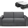 Canapé 3 Places Convertible Express En Velours CALITO - Anthracite - Couchage 140 Cm - Matelas 22 Cm Avec Mémoire De Forme DUNLOPILLO
