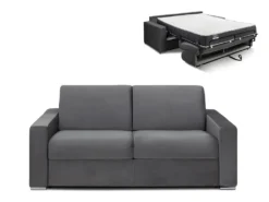 Canapé 3 Places Convertible Express En Velours CALITO - Anthracite - Couchage 140 Cm - Matelas 22 Cm Avec Mémoire De Forme DUNLOPILLO