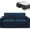 Canapé 3 Places Convertible Express En Velours CALITO - Bleu Nuit - Couchage 140 Cm - Matelas 22 Cm Avec Mémoire De Forme DUNLOPILLO