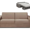 Canapé 4 Places Convertible Express En Velours CALITO - Beige - Couchage 160 Cm - Matelas 14 Cm