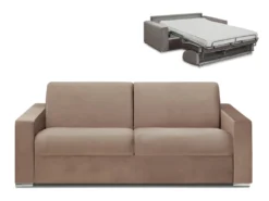 Canapé 4 Places Convertible Express En Velours CALITO - Beige - Couchage 160 Cm - Matelas 14 Cm
