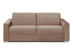 Canapé 4 Places Convertible Express En Velours CALITO - Beige - Couchage 160 Cm - Matelas 18 Cm