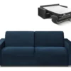 Canapé 4 Places Convertible Express En Velours CALITO - Bleu Nuit - Couchage 160 Cm - Matelas 14 Cm Avec Mémoire De Forme DUNLOPILLO