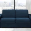 Canapé 2 Places Convertible Express En Velours CALITO - Bleu Nuit - Couchage Lattes Larges 120 Cm - Matelas 14 Cm Avec Mémoire De Forme DUNLOPILLO