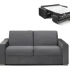 Canapé 2 Places Convertible Express En Velours CALITO - Anthracite - Couchage Lattes Larges 120 Cm - Matelas 16 Cm Avec Mousse à Mémoire De Forme DUNLOPILLO