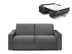 Canapé 2 Places Convertible Express En Velours CALITO - Anthracite - Couchage Lattes Larges 120 Cm - Matelas 16 Cm Avec Mousse à Mémoire De Forme DUNLOPILLO